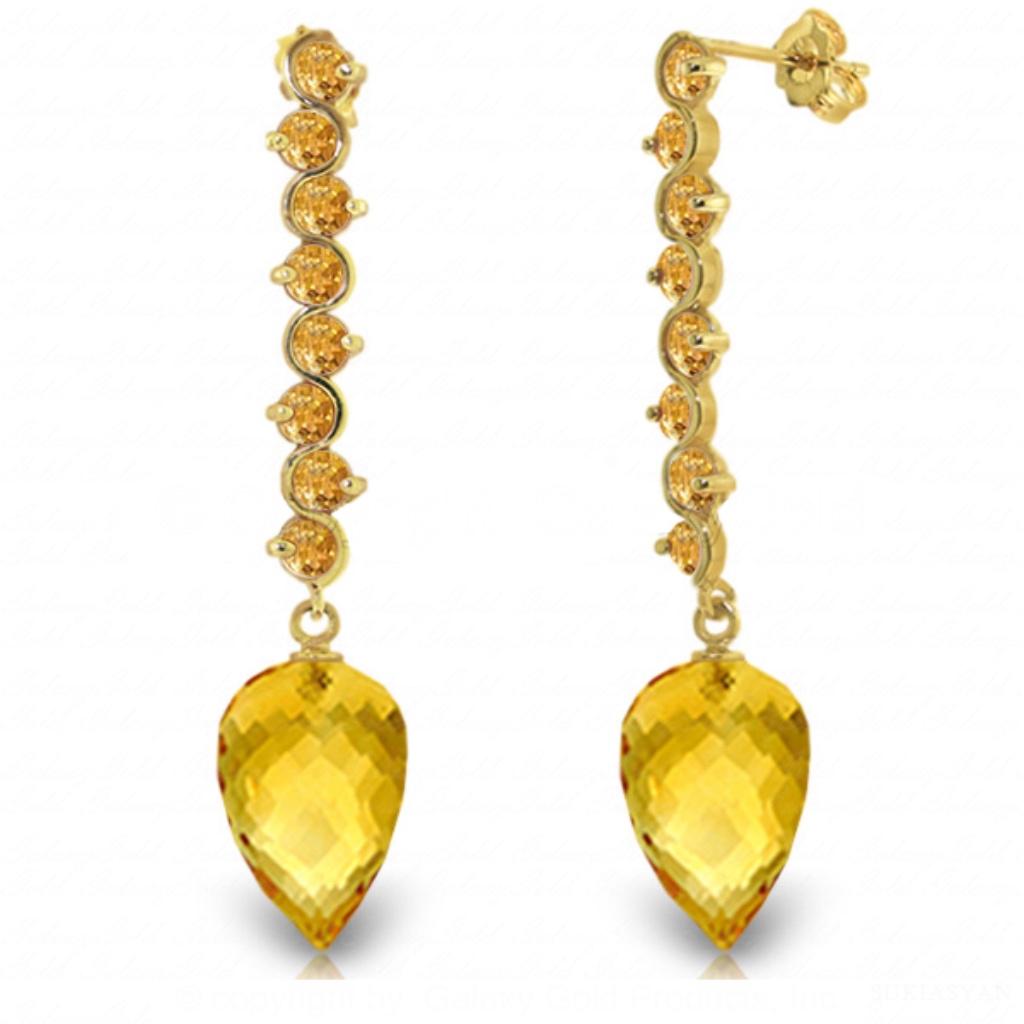 Solid Gold Earrings With Drop Briolette Citrines 1350$